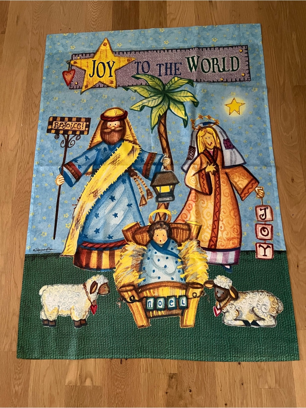 Large two sided Christmas yard:garden flag Joy to the World Nativity